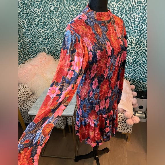 Farm Rio Garden Navy Smocked Mini Dress - Picture 6 of 16